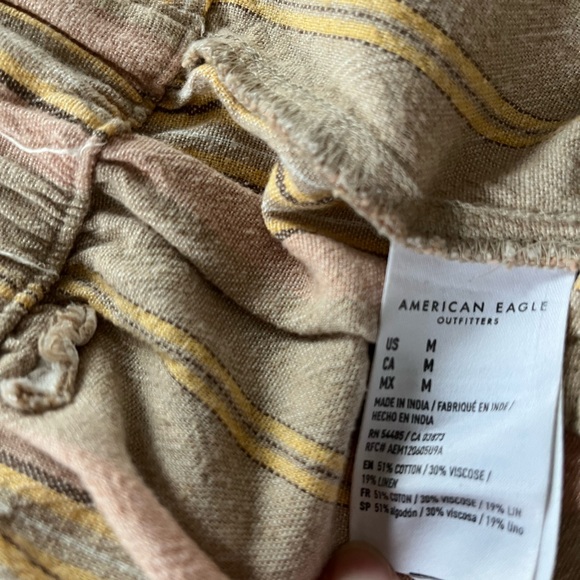 American Eagle High Waist Paperbag Wide Leg Striped Linen Blend Pants Medium - Picture 11 of 14
